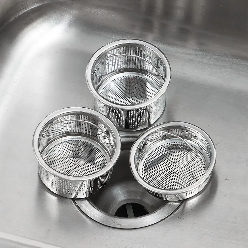 6.6-7.6cm Dia Kitchen Sink Strainer Stainless Steel Filter Basket Food Waste Collector Bathroom Shower Anti-Blocking Hair Filter