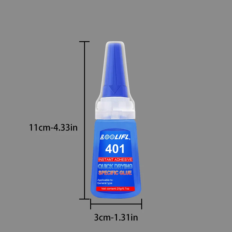 Cola 401 transparente super forte de 20ML, secagem instantânea, aplicável a cola multifuncional para metais, plásticos e acessórios