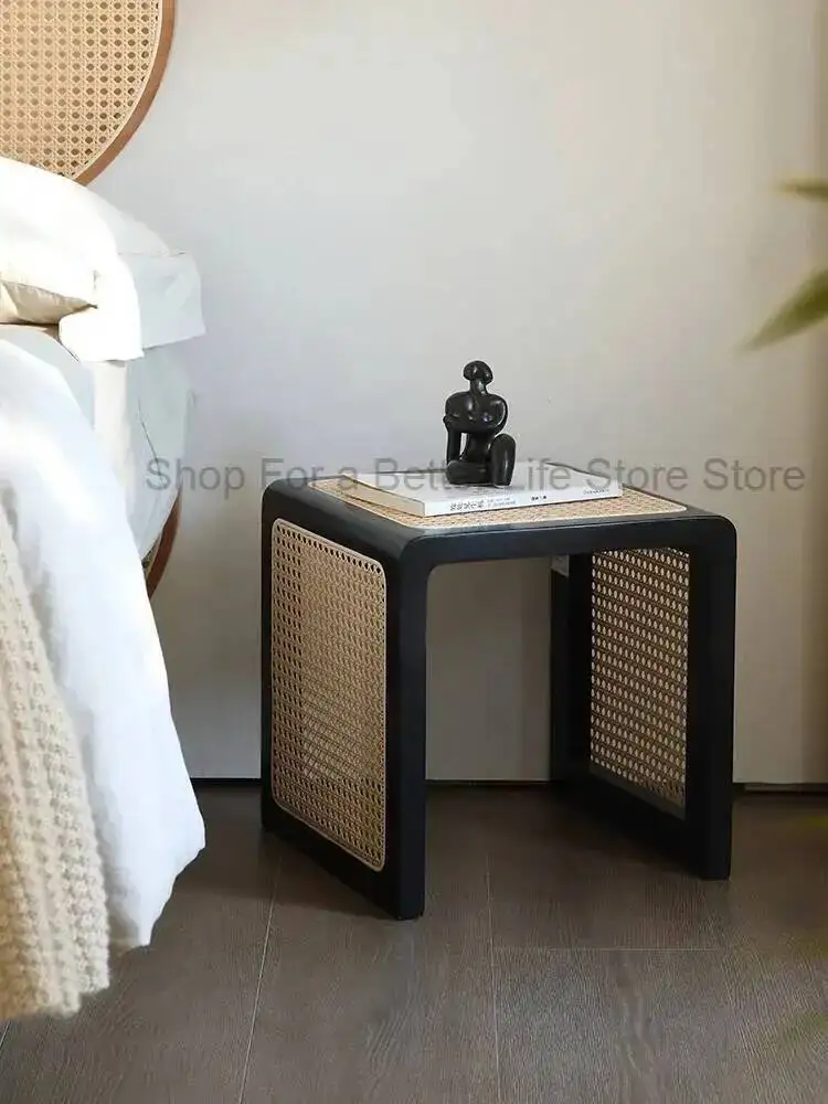 Beistelltisch aus Rattan Kleiner Quadratischer Tisch Massivholz-Couchtisch für Wohnzimmer Holztisch