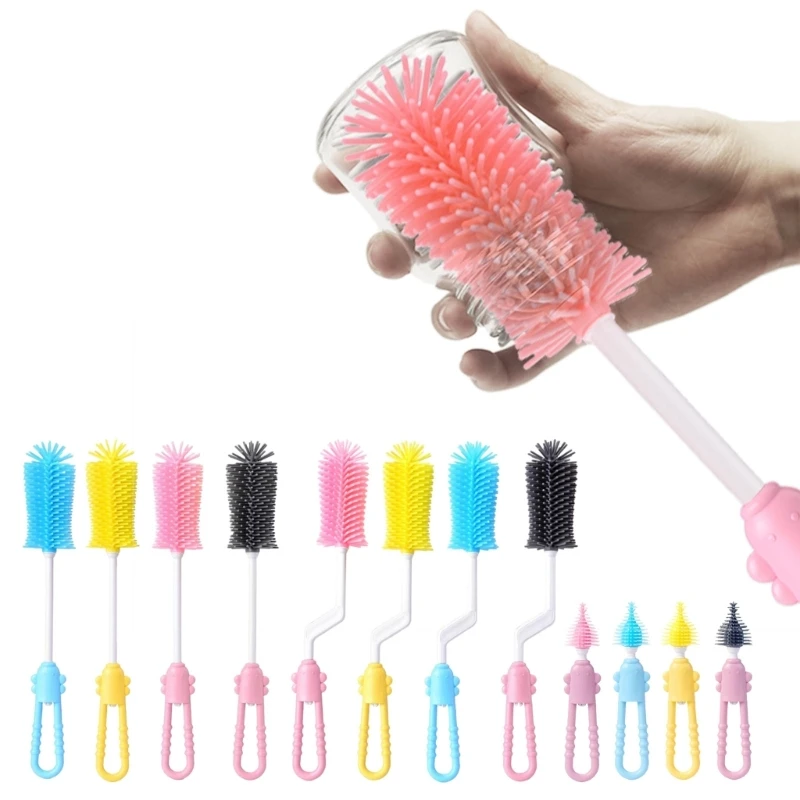 

Baby Bottle Brush Nipple Brush Soft Silicone Feeding Bottle Brush Cleaning Brushes 360Degree Rotatable Pacifier Brush