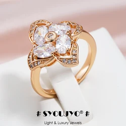 SYOUJYO Shiny Natural Zircon Flower Shape Ring For Women 585 Rose Gold Color Luxury Fine Jewelry Gift