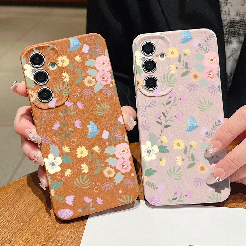 Colorful Flower Case For Samsung Galaxy S24 S23 Ultra S22 S21 S20 FE A14 A15 A16 A25 A34 A35 A52 A53 A54 A55 5G Leather Texture image 4