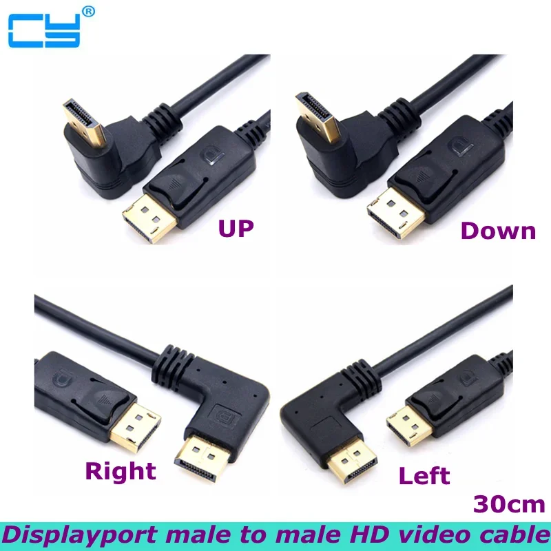 

30cm Gold-Plated 90 Degree DisplayPort Male to Male Cable DP 4K HD Video Cable for Computer TV Monitor Projector TV