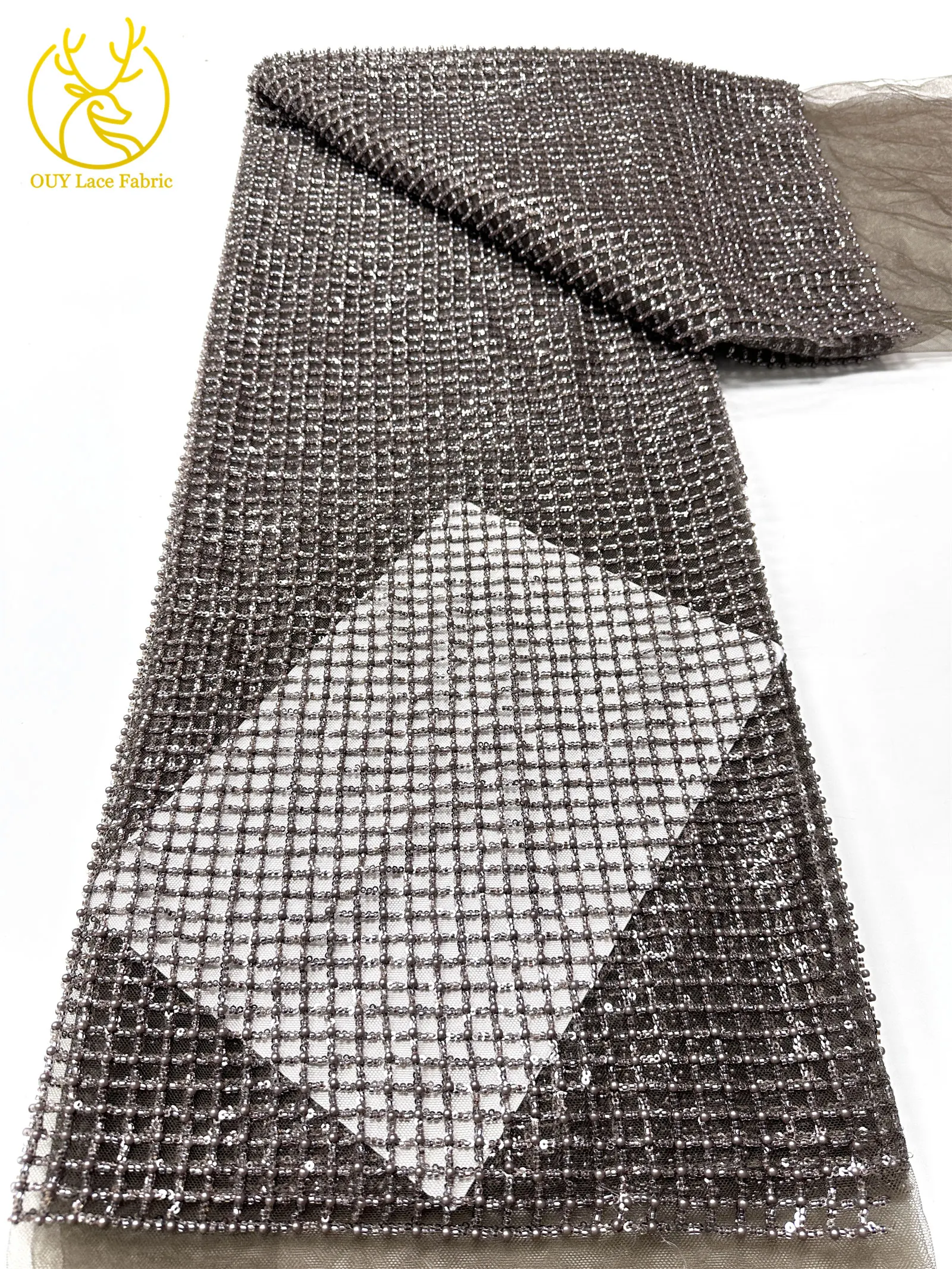 Luxuriöser Partykleid-Spitzenstoff, Tüll-Spitzenstoff mit Perlen, Hochwertiger Pailletten-Netz-Spitzenstoff für Hochzeitskleider, 5 Yards – Detail 24