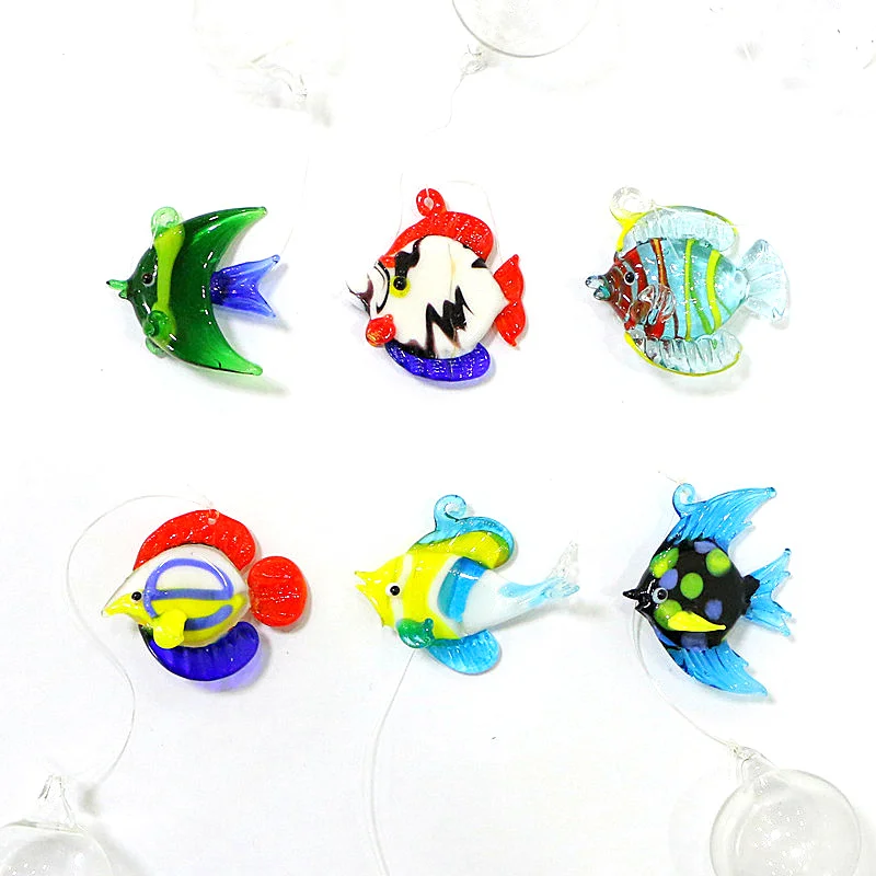 Floating Glass Bubble Ball With Tropical Fish Mini Figurine Pendant Cute Sea Animal Tiny Statue Ornament Aquarium Decor Supplies