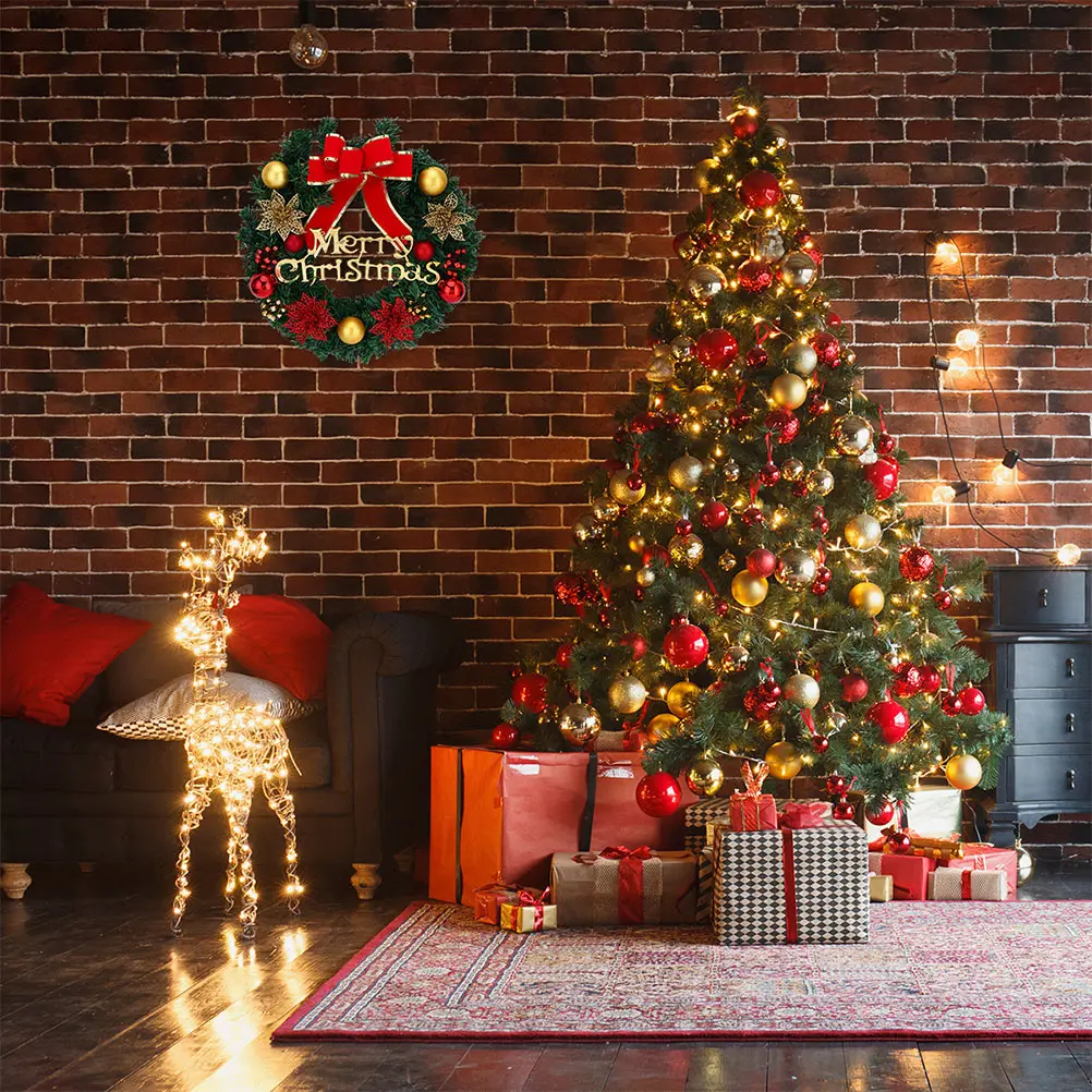 

1 set 1 Set Christmas With 4M Led Light Wall Hanging Garland Decorative Xmas Wreath Party Festival Door Hanging Wreath Festival