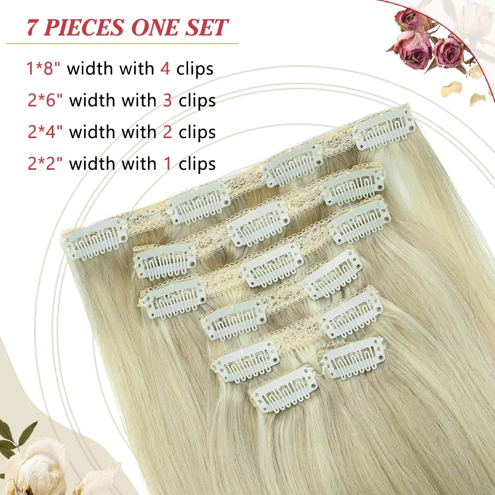 Straight Clip in Hair Extensions Human Hair 7pcs Natural Hair Extensions Black Brown Blonde Double Weft Hair Pieces with Clips