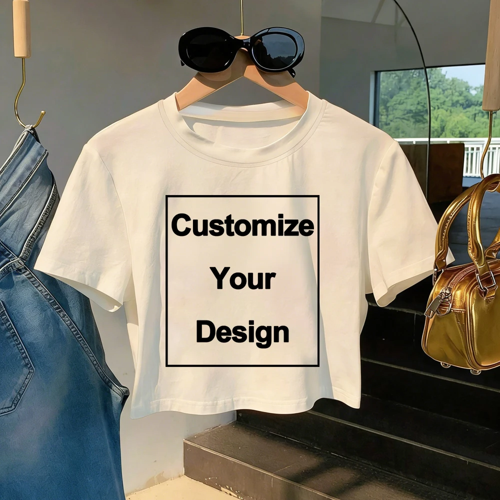 

Летние футболки на заказ, женские хлопковые танцевальные футболки с логотипом «сделай сам», укороченные топы с рисунком, повседневная свободная одежда с круглым вырезом и короткими рукавами