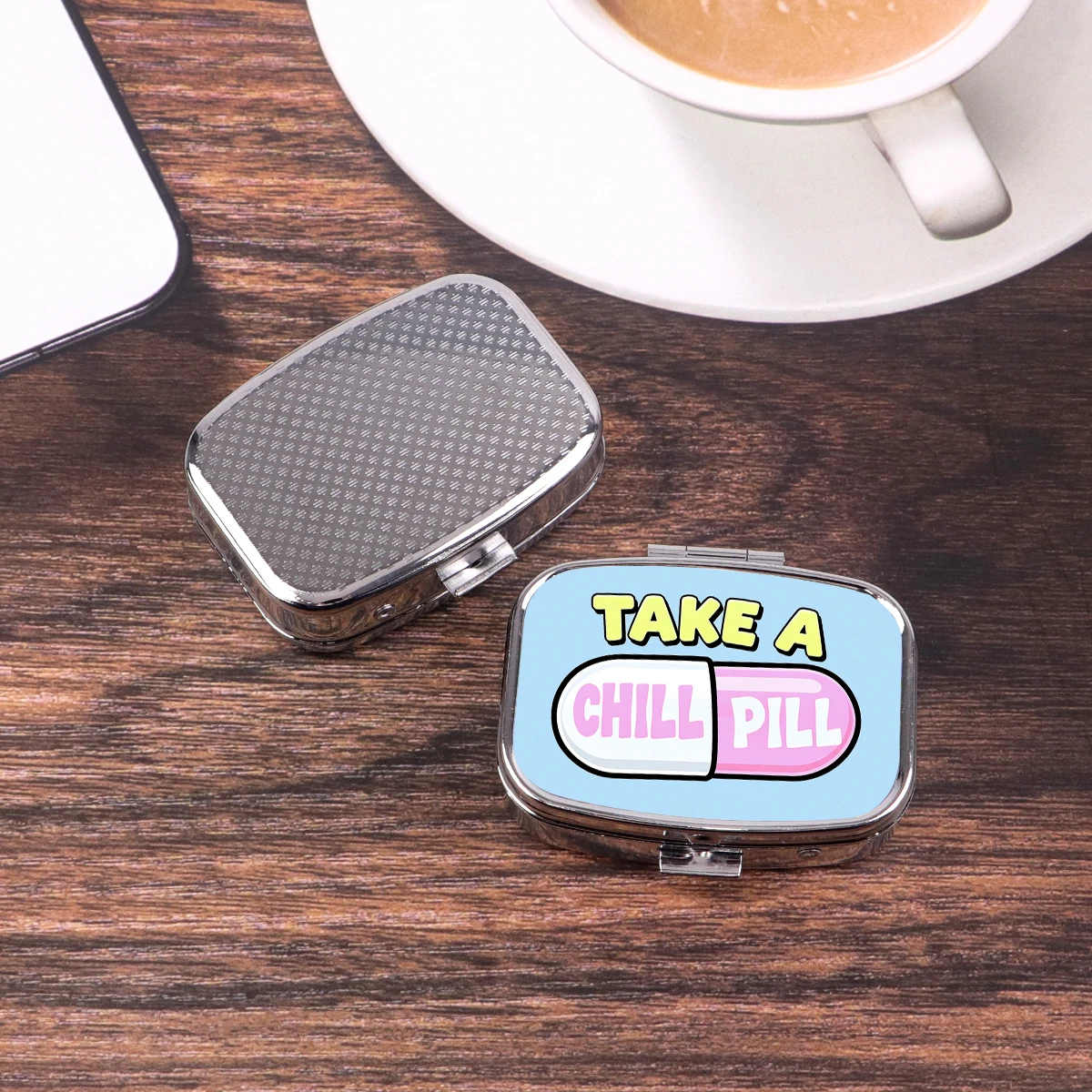 Cute Ghost 2 Compartments Happy Pills Metal Medicine Box Portable Travel Decorated Sealed Quote Pill Organizer Container Storage