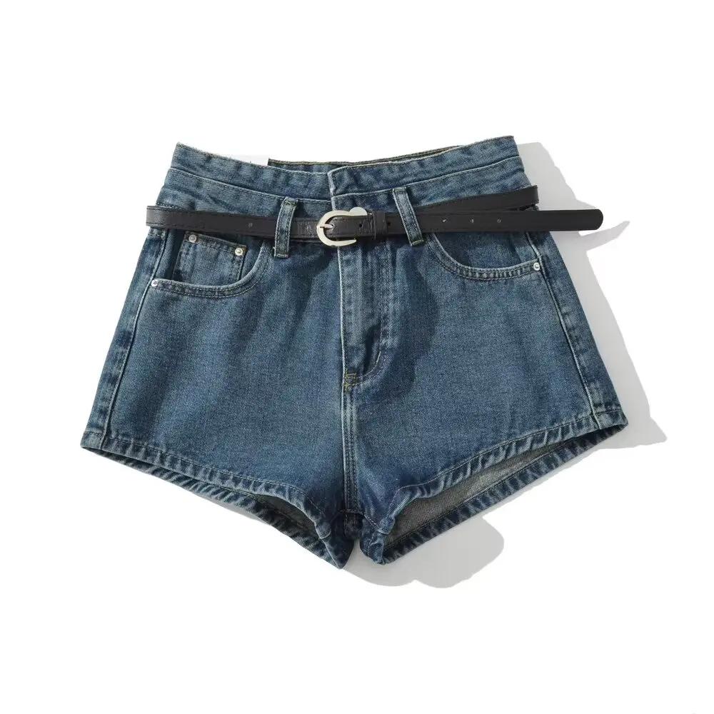 Cintura alta perna larga ort jeans para mulheres verão calças quentes retro rua sle emagrecimento a linha com cinto denim orts