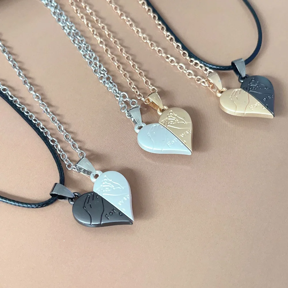 versatile niche design heart-shaped pendant couple necklace simple love splicing collarbone chain male and female pair