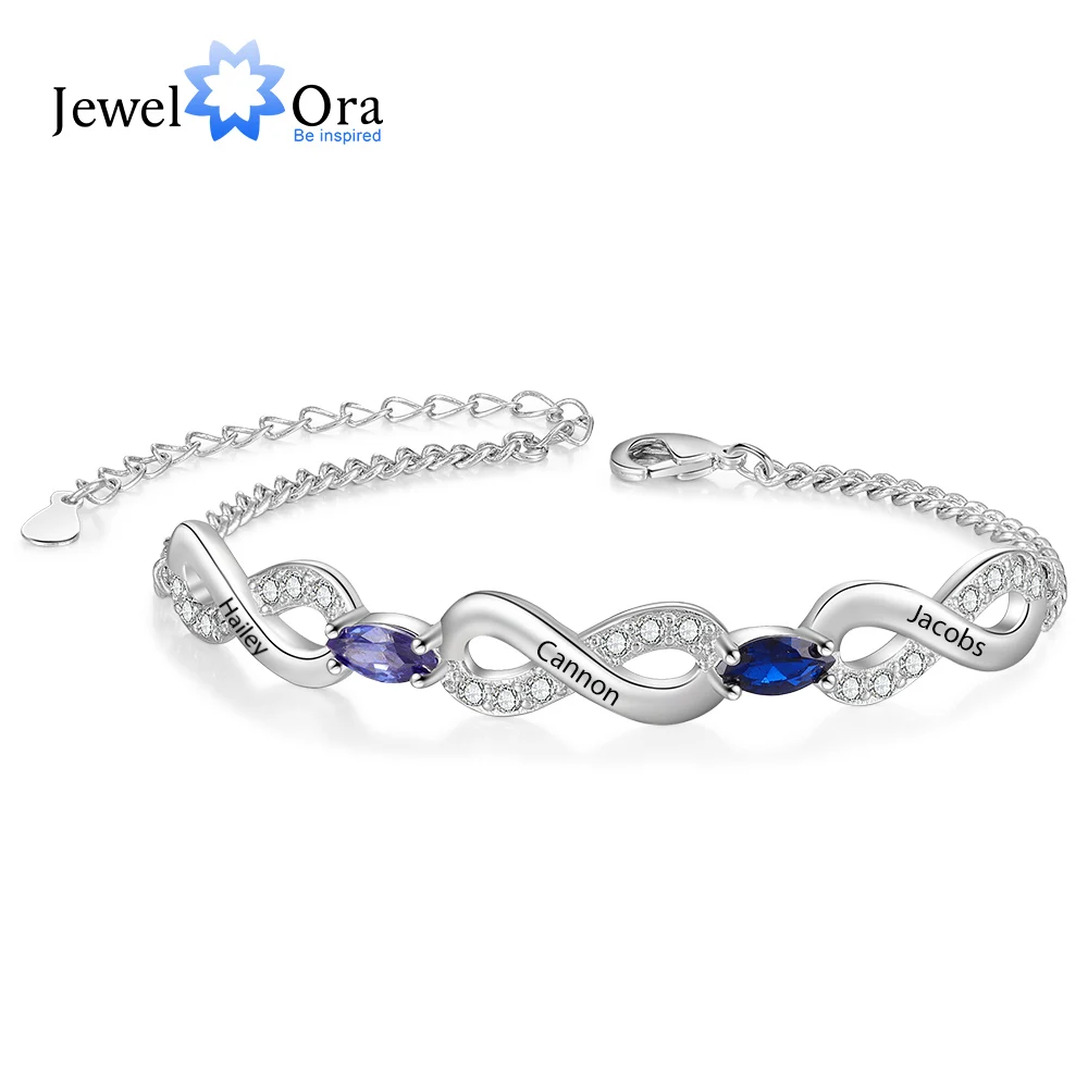 

Customized Engraved Name Bracelet with 2-4 Birthstones Personalized Infinity Bracelets for Women Mom Birthday Gifts