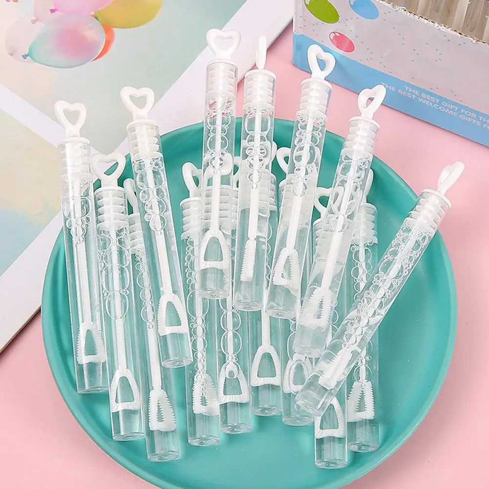 12 個ミニハート形バブルスティックフェスティバル結婚式子供のおもちゃ純白のハート型試験管 T8A3