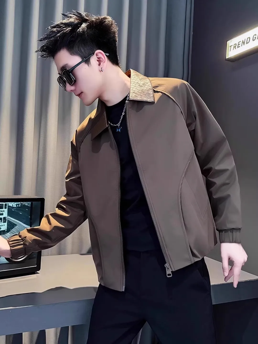 

Мужская куртка из искусственной кожи, модная, весенне-осенняя, новая, трендовая, с воротником-стойкой, приталенная, длинная, на молнии