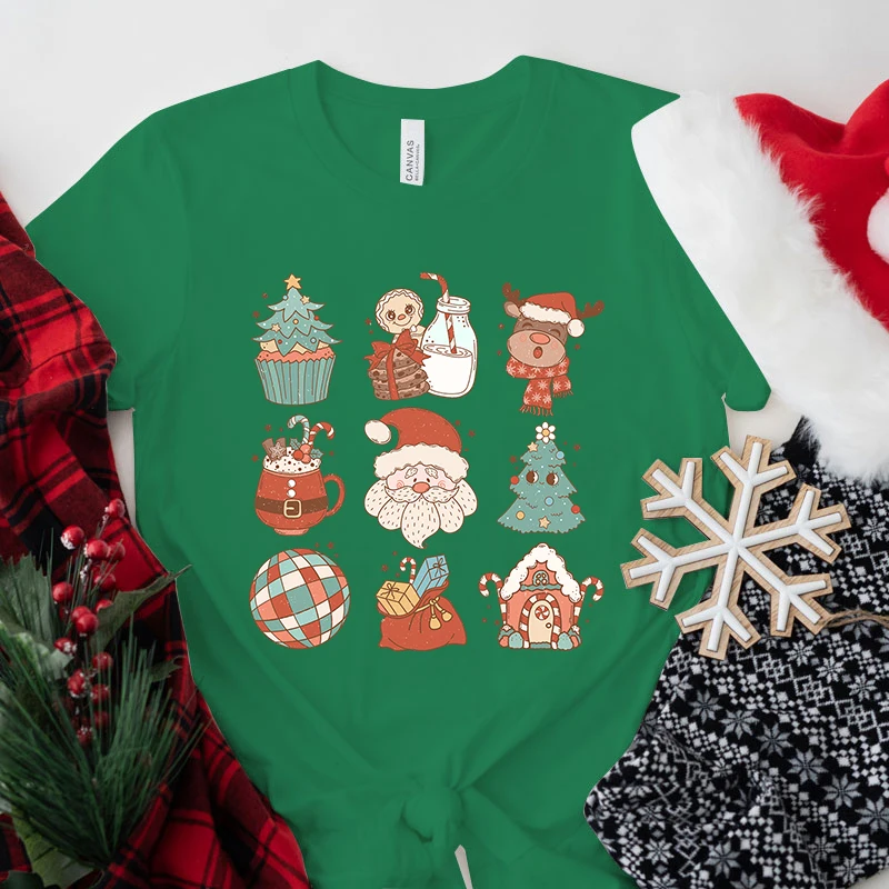 

New Women Men Funny Christmas Printed T-Shirt Summer Short Sleeved Tops Christmas T Shirt