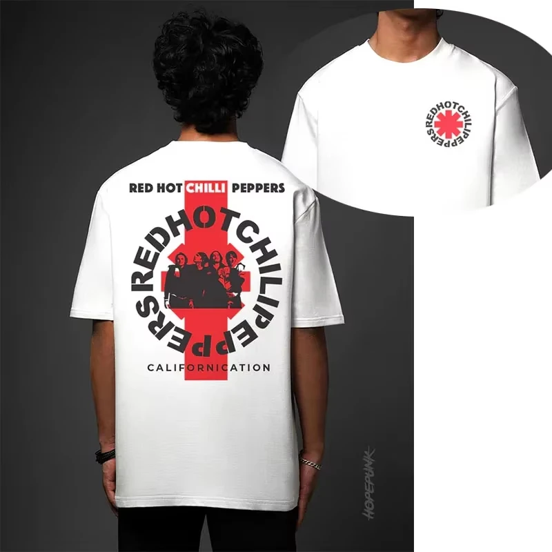 

2025 Red Chilli Pepper Band T Shirt Men Vintage Pure Cotton Short Sleeve Streetwear Harajuku Men's Clothing Ins Y2k Hot Sell