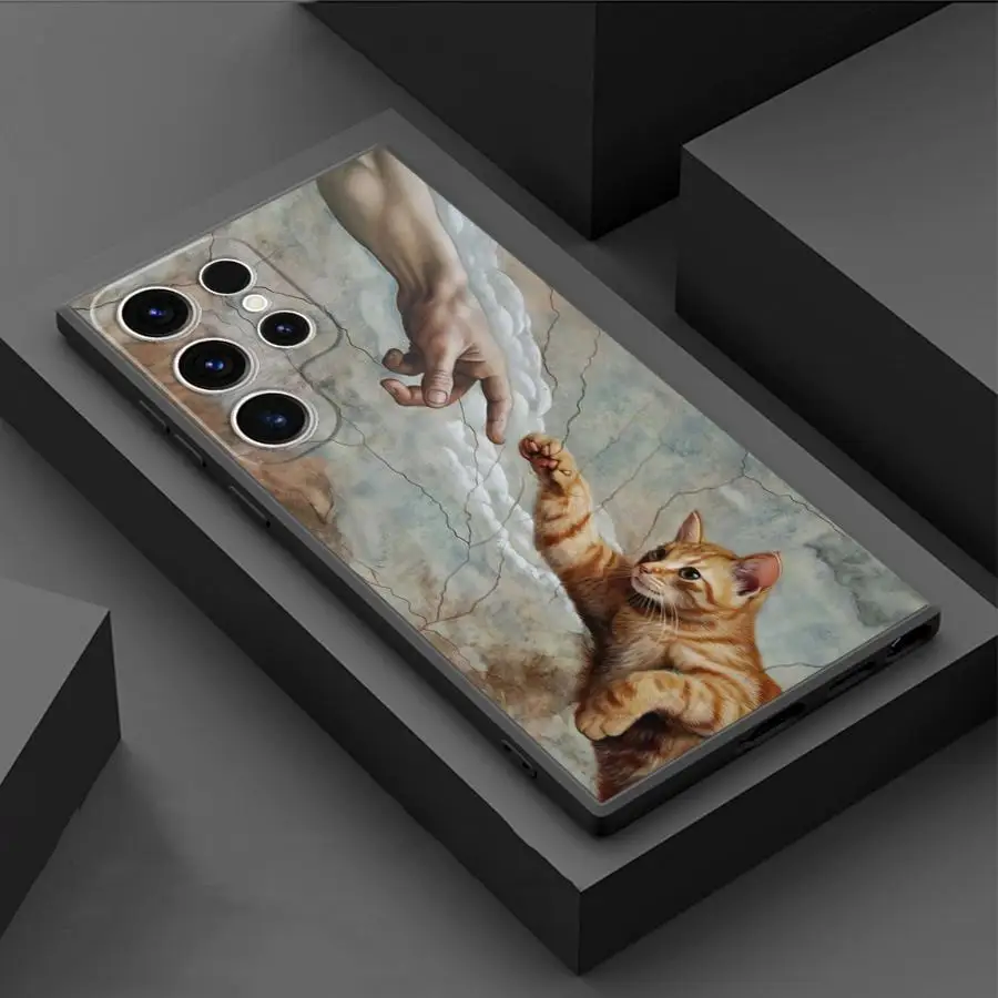 Orange cat pattern phone case suitable for Samsung S25 24 23 22 21 20 Plus/Ultra/FE all-inclusive frosted soft case