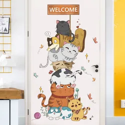 Nordic Instagram Naughty Cat Cartoon Wall Stickers Children's Room Wall Decoration Self-adhesive Stickers Living Room Decoration