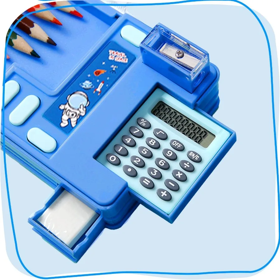 Multifunction Pencil Case with Calculator Pencil Sharpener and Curriculum Storage Features Multiple Cute Patterns for Elementar