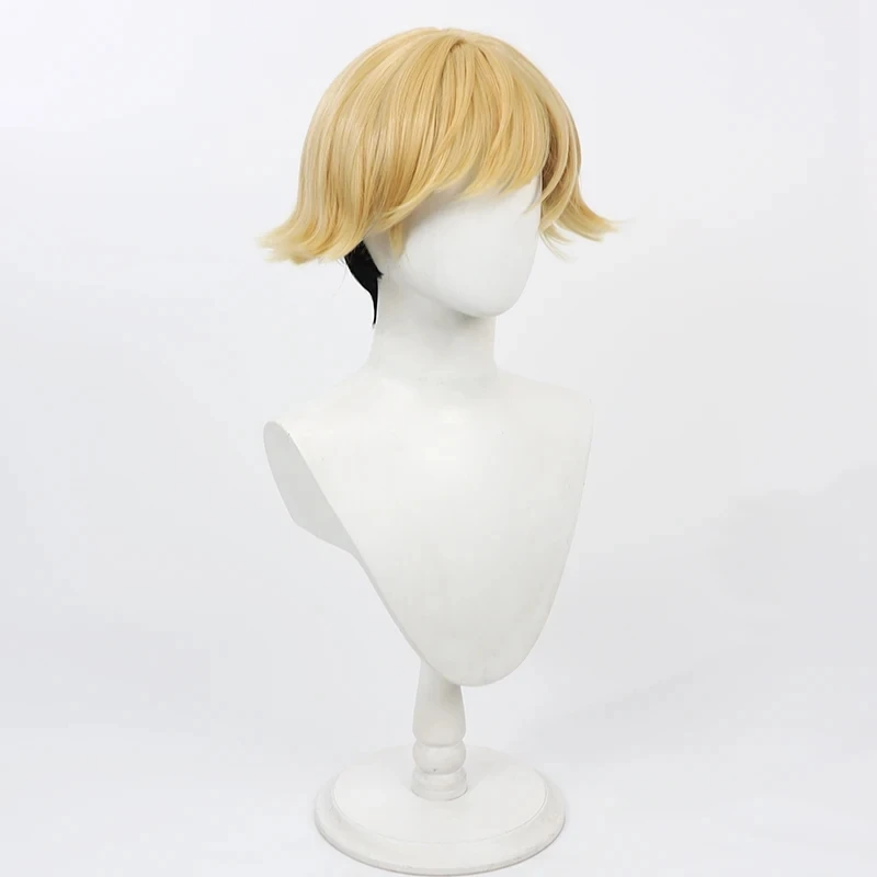 Frieren Beyond Journey's End Land Cosplay Wig Short Yellow Black Heat Resistant Synthetic Hair Halloween Party Role Play Wig Cap
