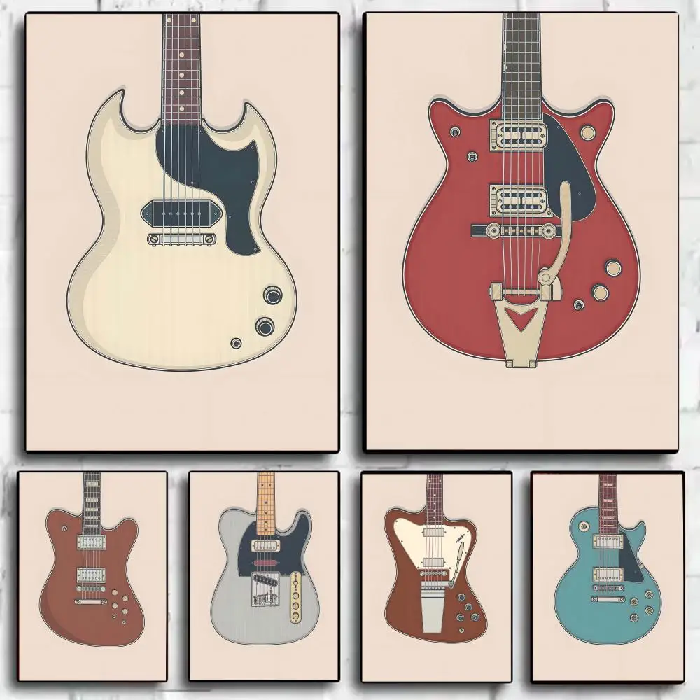 Vintage Guitar Fender Poster HD Self-Adhesive Wall Stickers Mural Painting｜Decals for Bedroom & Living Room｜Home Decor Gift