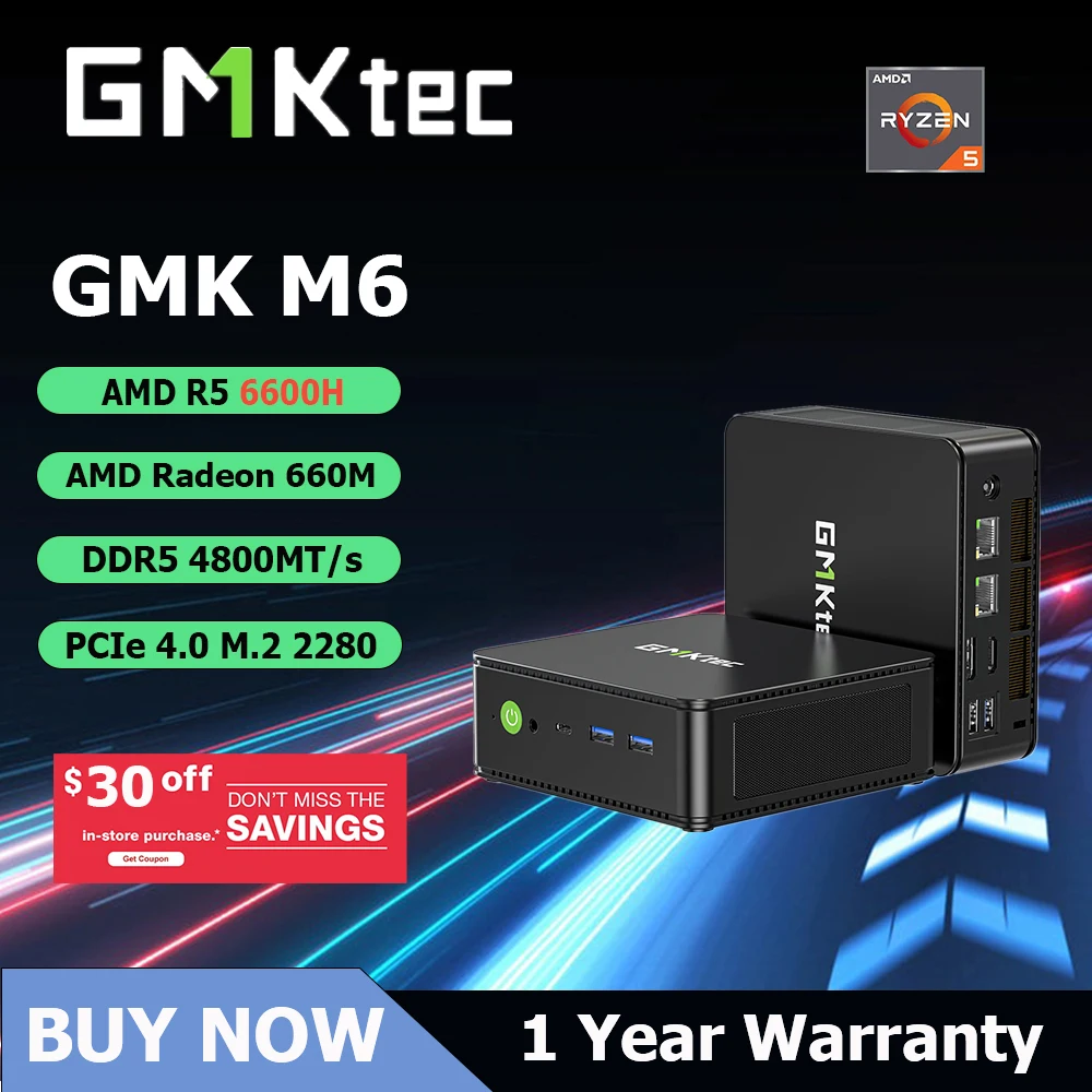 Gmktec M6 Amd R5 6600H Gaming Mini Pc 6-Core 12-Thread 32Gb Ddr5 1Tb Ssd Computer Pc Mini Computer Pc Gaming Desktop