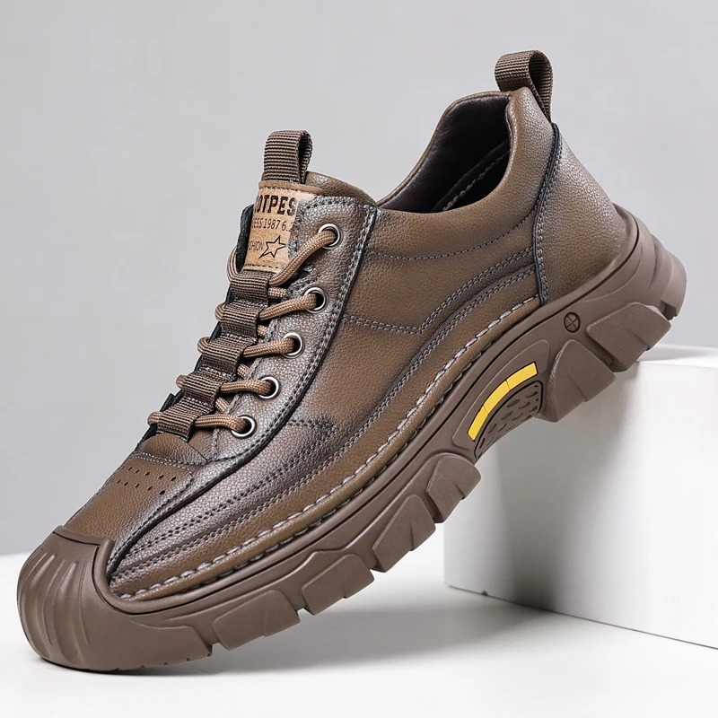 

High Quality Brand Leather Increased Height British Shoes for Men's Wear-resistant Soles Outdoor Hiking Shoes Men's Sports Shoes