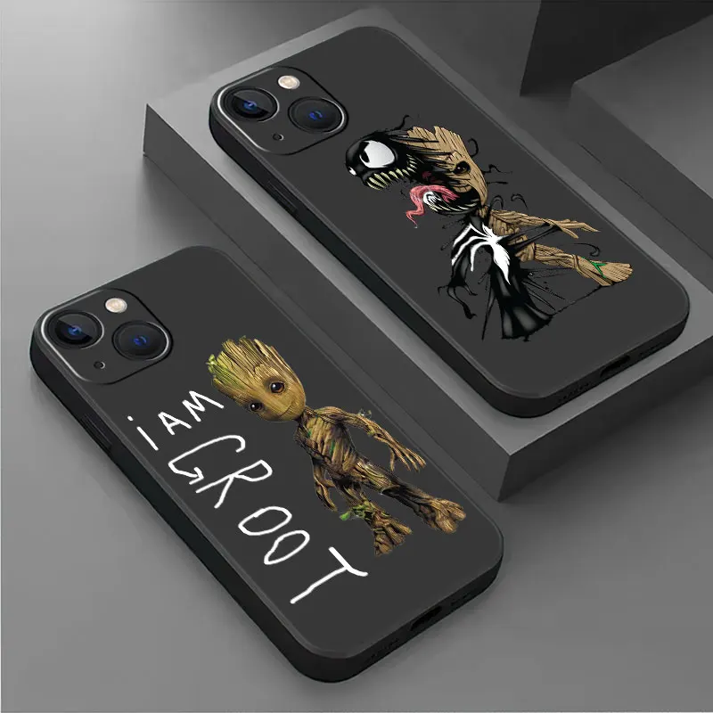 Marvel Groot Baby Case For iPhone 15 Plus 14 13 Pro Max 12 Mini 11 X XS XR 7 8 8Plus Black Soft Phone Coque