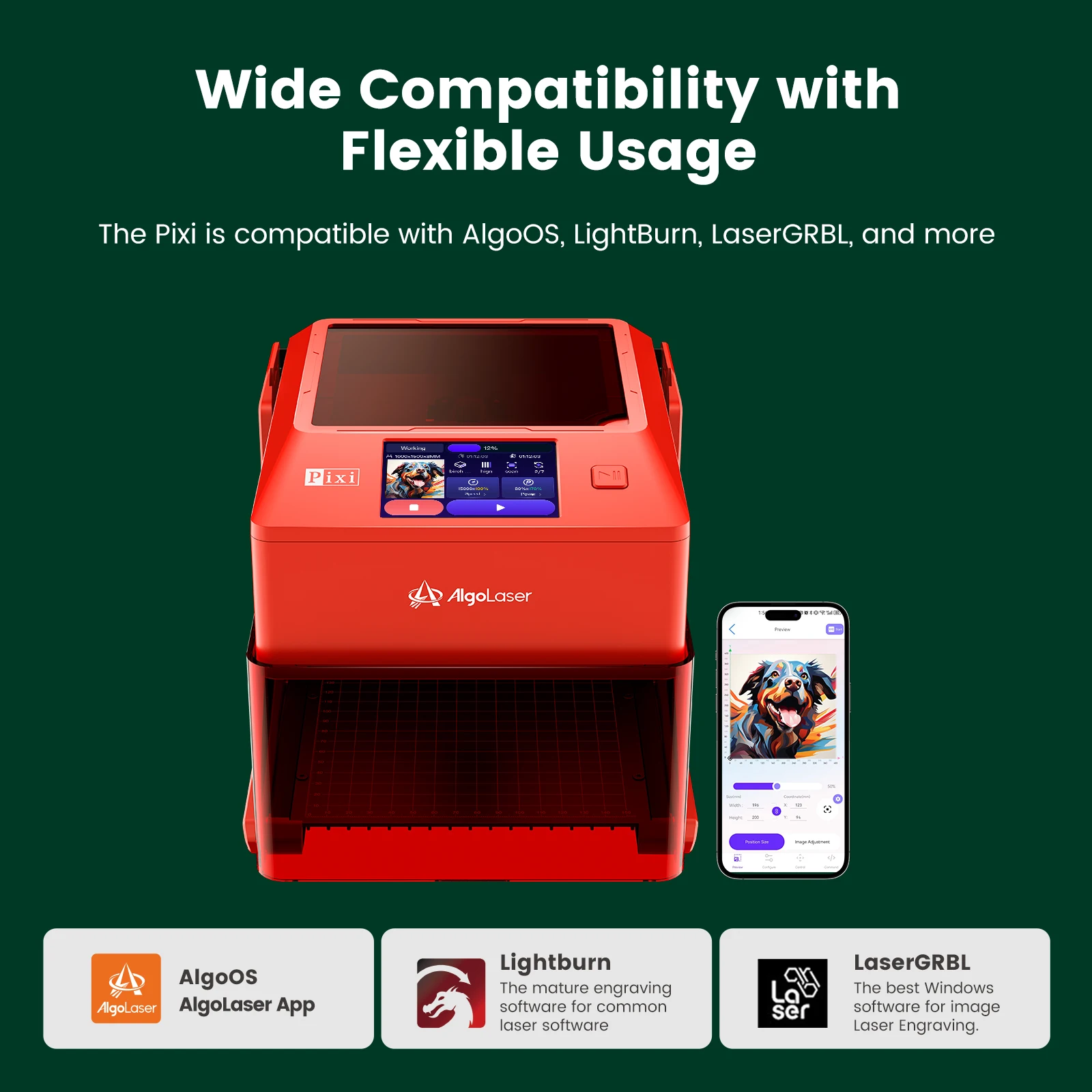 Algolaser pixi máquina de gravação a laser com tela sensível ao toque ajuste automático potência/velocidade para presente diy fazendo gravador a laser de mesa