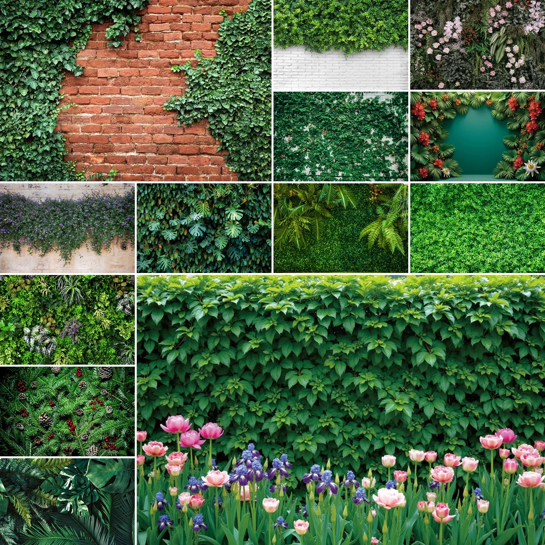 

MOON.QG Brick Wall Green Plant Backdrop Grass Green Leaves Photography Background Shooting Props Photo Booth Props Kids Wedding