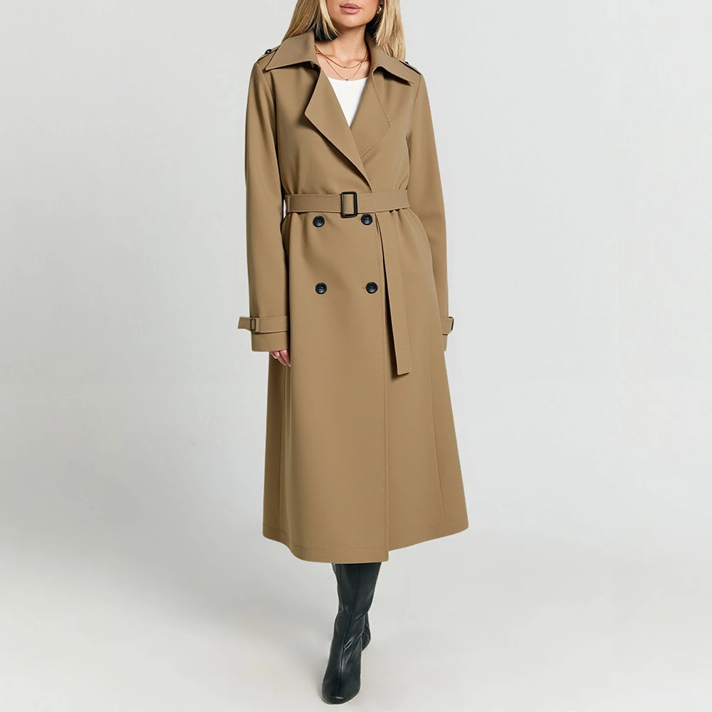 

Mia Muse Women's Trench Coat Autumn Casual Fashion Plain Button Front Long Sleeve Lapel Daily Office Lady Trench Coat