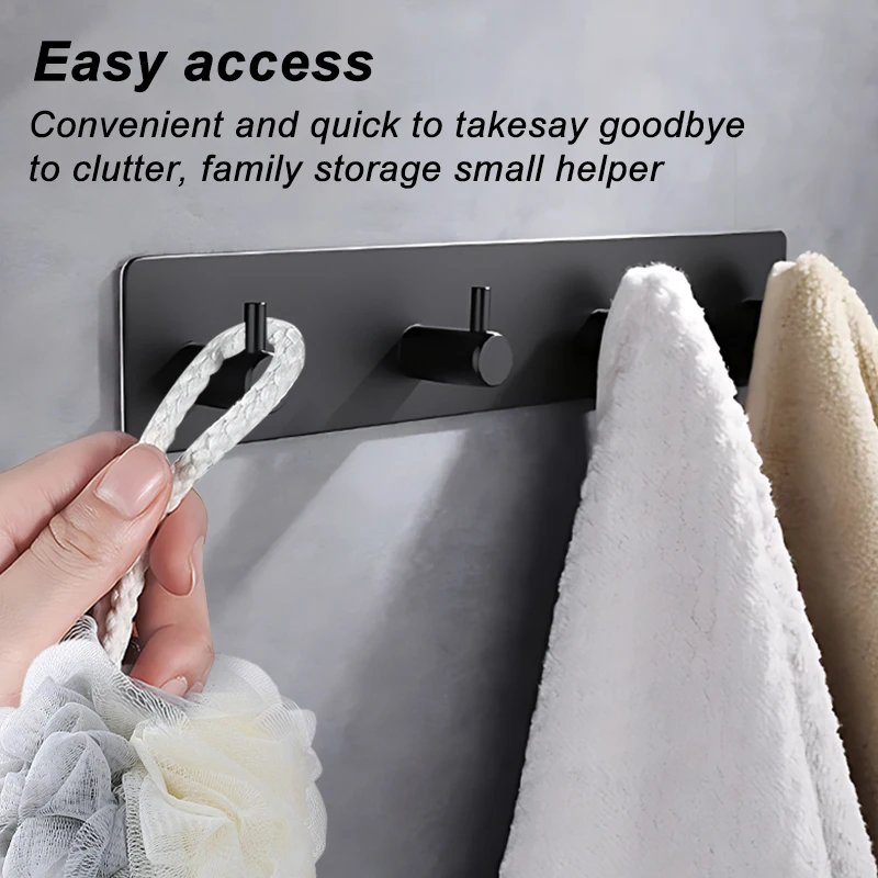 Stainless Steel Black Silver Bathroom Hardware Set Sticker Adhesive Door Hook Towel Clothes Robe Rack Bathroom Accessories