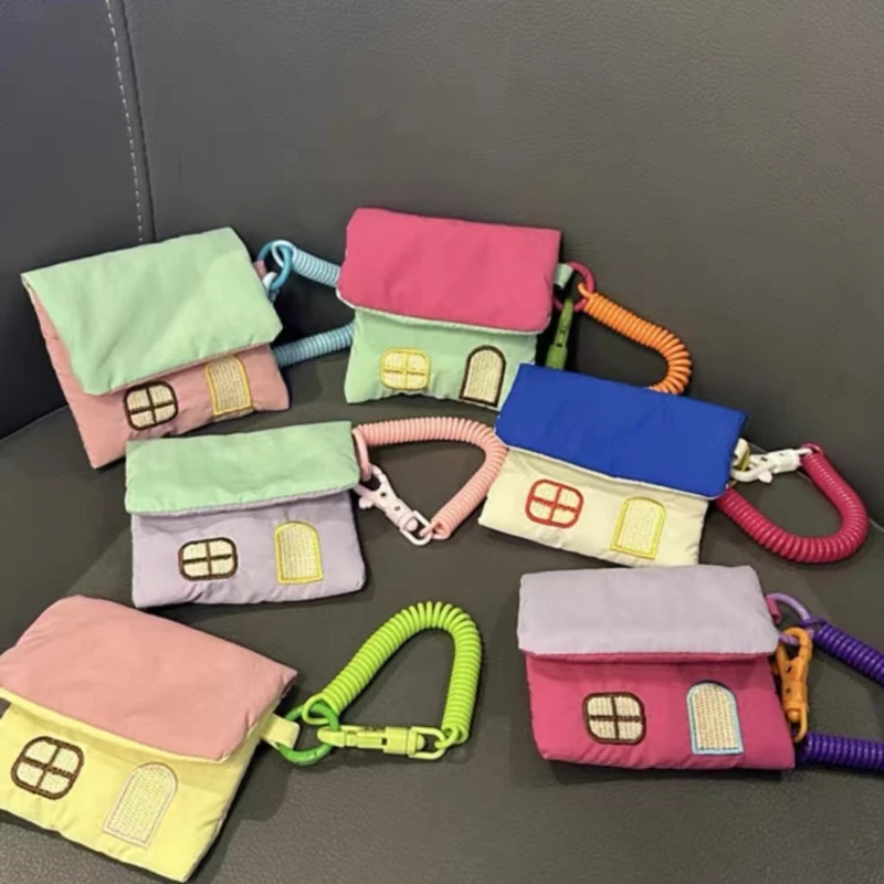 Cute Colorful House Keychain Creative AirPods Protective Case for Bag Pendant Kawaii Storage Bag Stuffed Doll Keyrings Wholesale