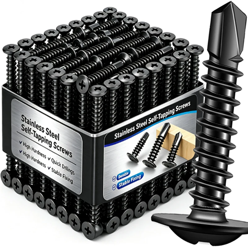 50/200x Stainless Steel Self-Tapping Screws Phillips Truss Head Countersunk Self-Drilling Screws Metal High Strength Fasteners