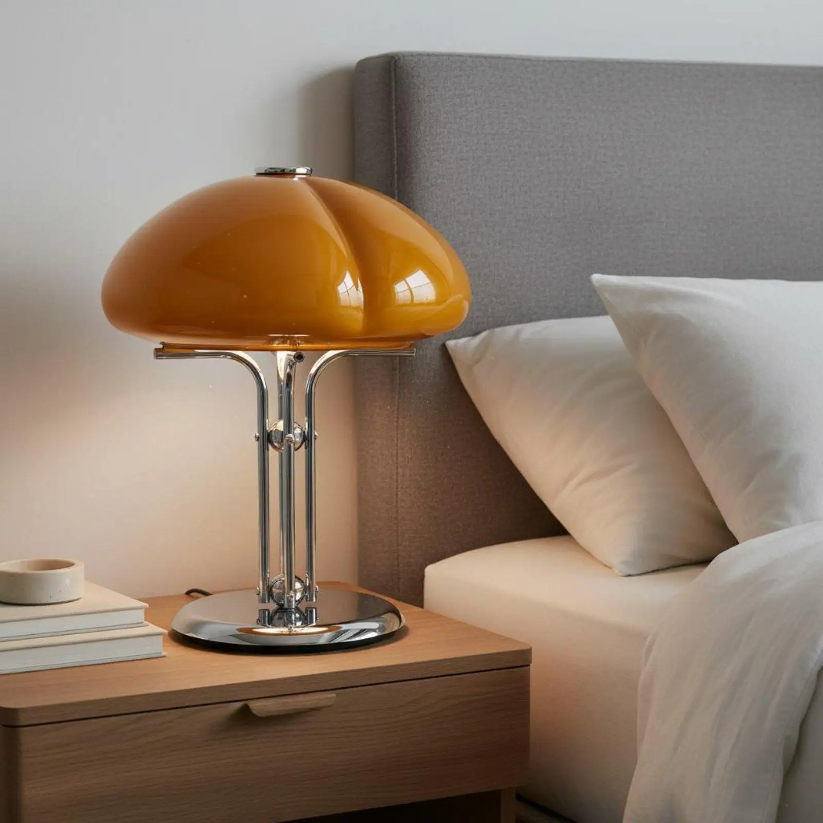 Sculptural Glass Pumpkin Table Lamp Modern Desk Decor Warm Glow Lighting for Bedside Reading Workspace Home Accent