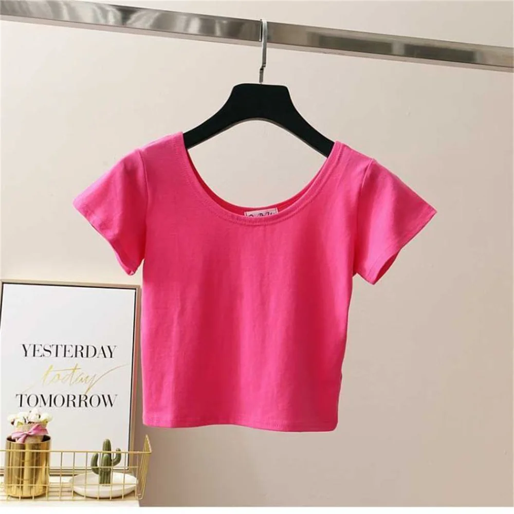 2024 Summer New Hotweet Casual Crop Top Women Fashion Trend O-Neck Short Sleeve T-Shirt  All-Match Slim Fit Basic Top Multicolor