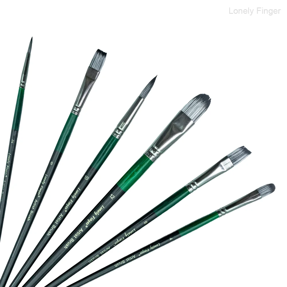 Set di pennelli 6 pezzi per pittura artistica in nylon flessibile per pittura ad olio e viso a guazzo ad acquerello acrilico