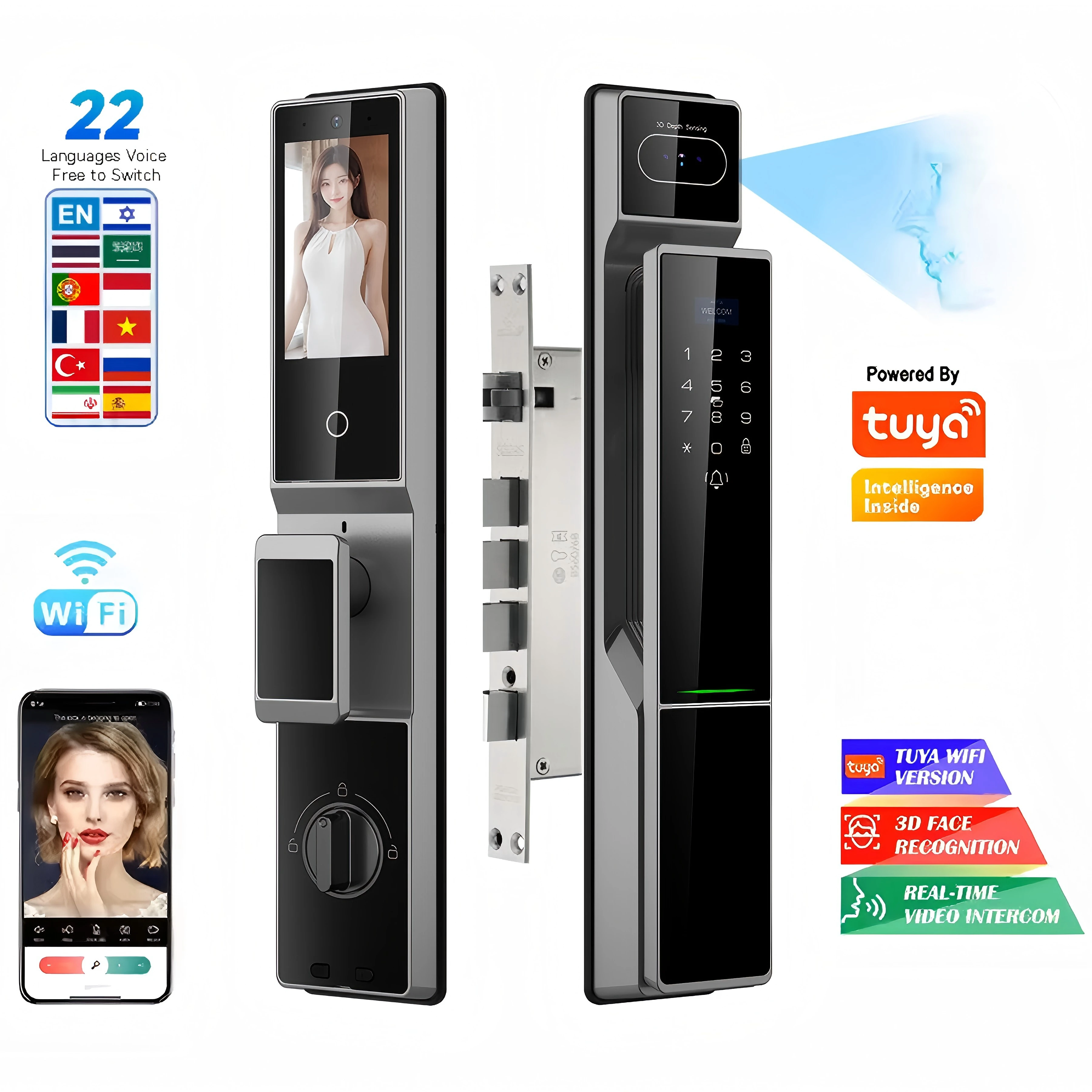 Tuya App-Controlled Fully Automatic Electronic Door Lock New Design Smart Fingerprint Digital Technology for Modern Smart Locks