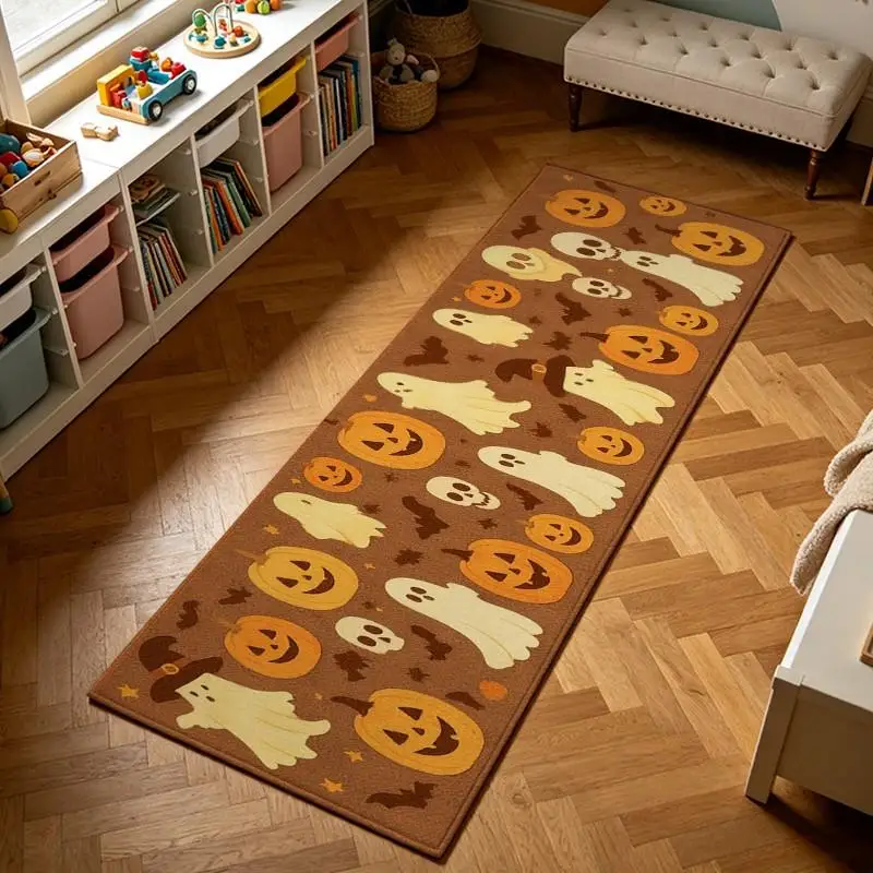 1Pc Halloween Jack-Lantern Ghost Pattern Rug, Soft And Comfortable, Suitable For All Seasons, Lightweight Easy To Maintain, Home Decor, Entryway, Living Room, Bedroom, Autumn, Winter