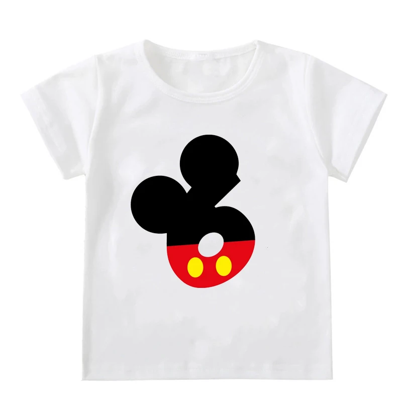 New Kids Boys Girls Mickey Mouse Birthday T-shirts Short Sleeved T Shirt Size 1 2 3 4 5 6 7 8 9 Year Children Party Clothing Tee