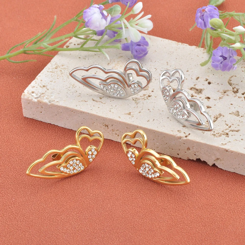Lokaer Edelstahl-Zirkon-Ohrringe für Frauen, trendige goldfarbene Schmetterlings-Ohrstecker, luxuriöser Schmuck für Mädchen, E26004