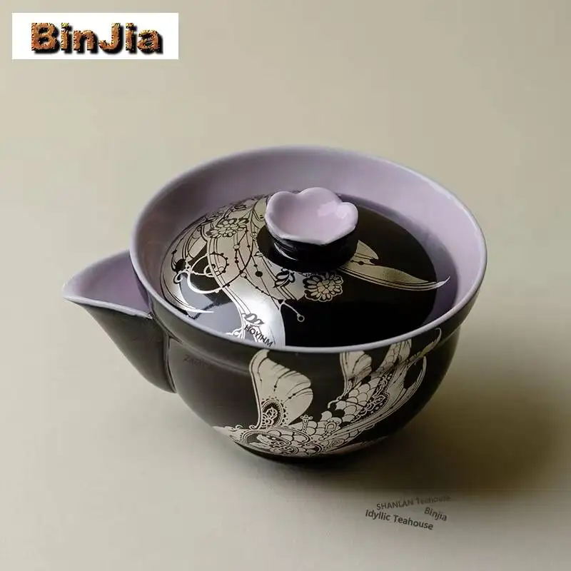 BAEJORIA 110ml Black Shadow Swimming Fish Teapot Handmade Tea Infuser Pot Tea Brewing Kettle With Ball Hole For Tea Decoration