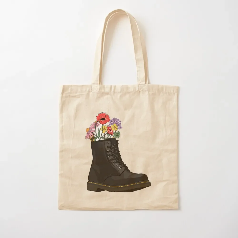 

flowers growing from doc marten boot Tote Bag sacs de shopping personalized tote Beach Customizable