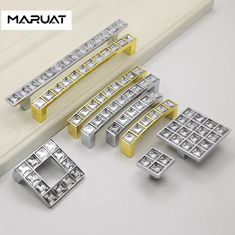 Crystal Glass Knobs Cabinet Handles Silver Crystal Cupboard Pulls Drawer Knobs Kitchen Furniture Handle Hardware Accessories