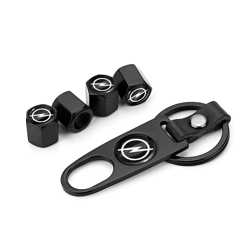 4 قطع من أغطية صمامات الإطارات المعدنية القابلة للقفل مع سلسلة مفاتيح - أغطية شارات السيارة المضادة للسرقة المتوافقة مع أوبل كورسا/أسترا/موكا/إنسيجنيا