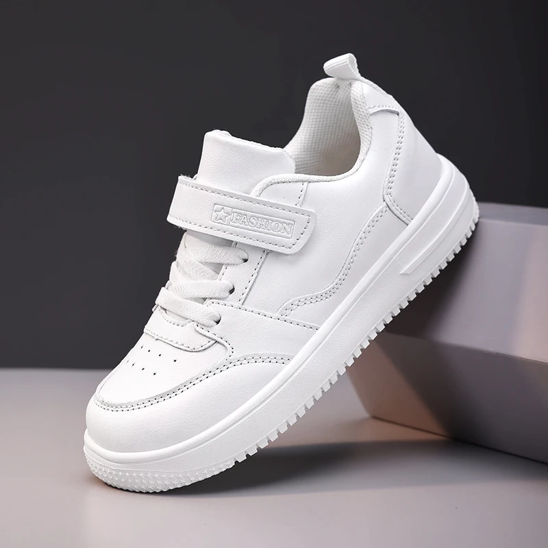 

New Casual Leather Sneakers for Children Solid Color Fashion Skateboarding Shoes for Kids Comfortable Low Top Trainers for Boys