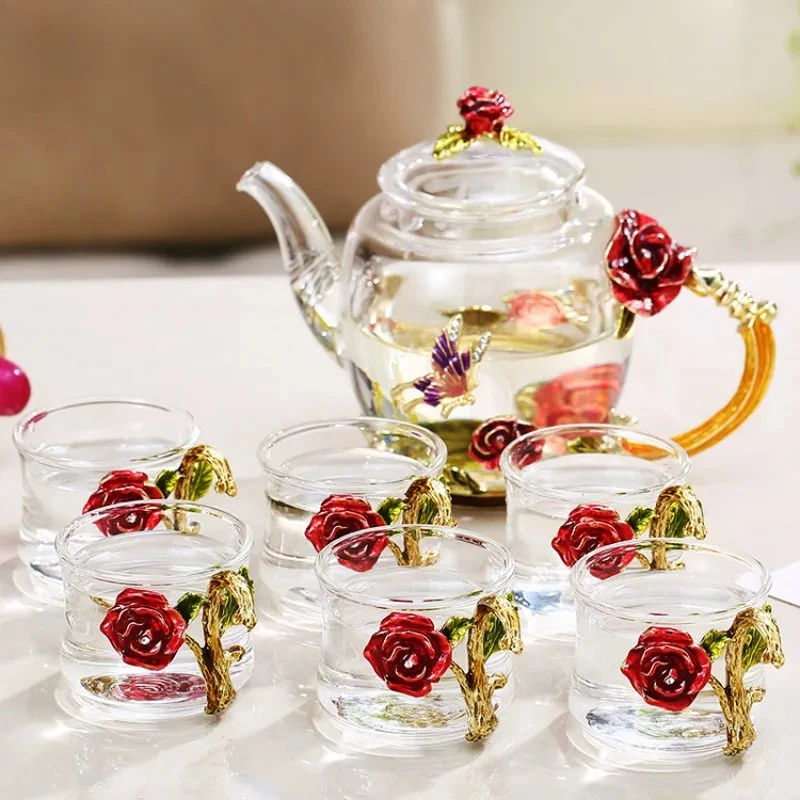 

Glass Kung Fu Tea Set Teapot Seven-piece Set Tea Suit European Style Household Tea Gift