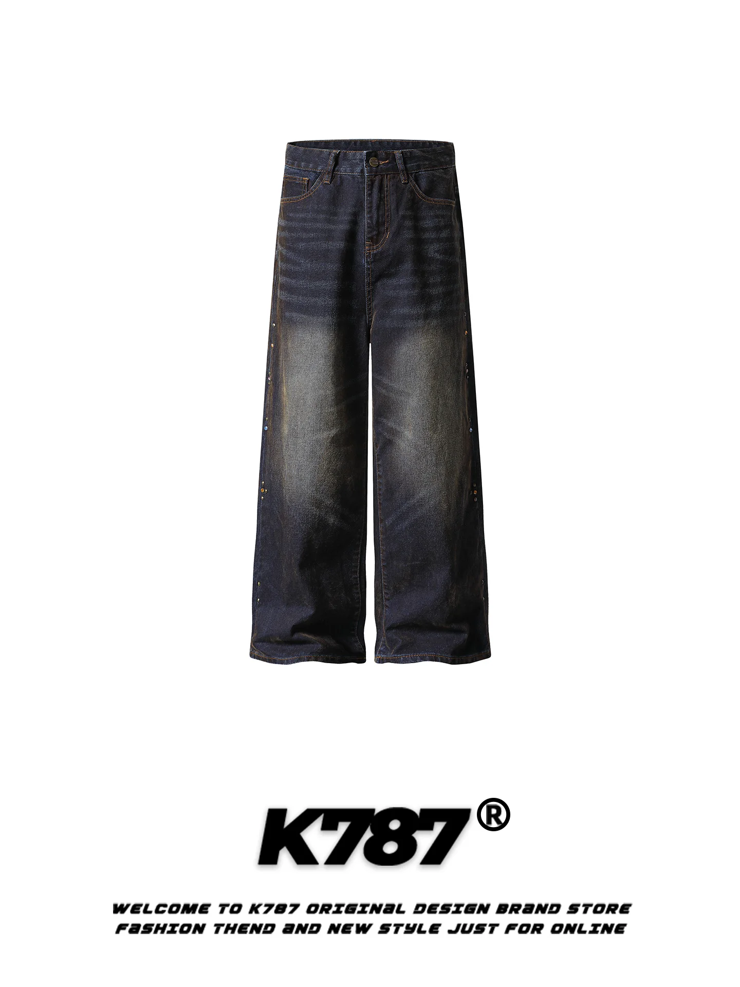 

K787 American Retro Waed Jeans High Waist Straight Leg Loose Casual Slimming Trendy Brand Men Women Casual Pants