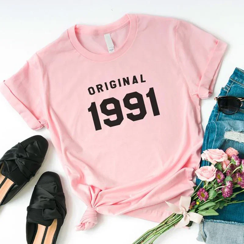 33rd Birthday 1991 T Shirt Women Causal Graphic Tees Cotton Short Sleeve Tumblr T-shirt Fashion Tops Cotton Streetwear Tee