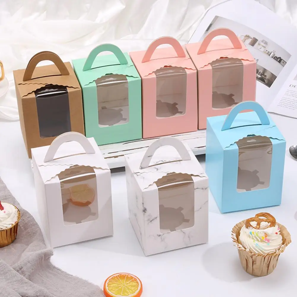 10Pcs Cupcake Boxes Individual Cake Box with Clear Window Cake Holder Holidays Weddings Baby Shower Birthdays Party Supplies